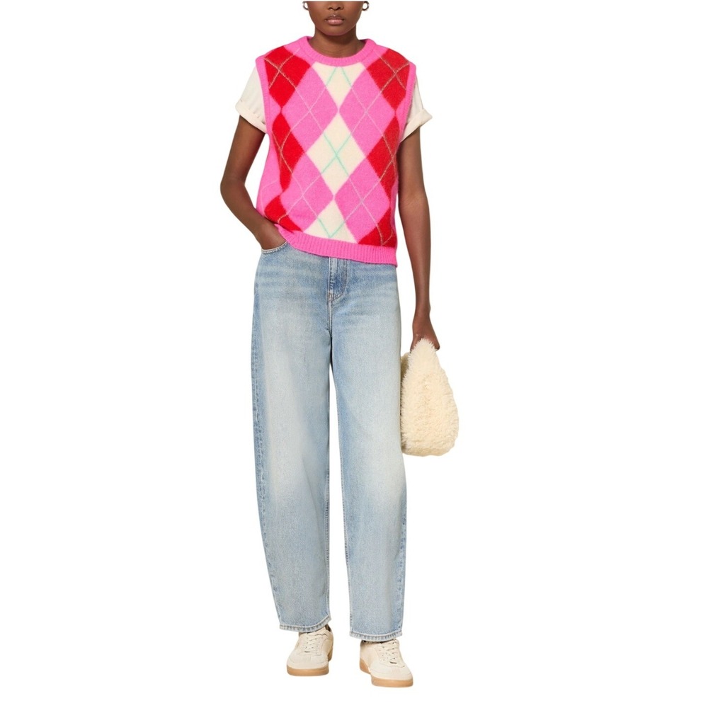 American‎ Vintage Alpaca Blend Vitow Argyle Sweater Vest Pink Medium